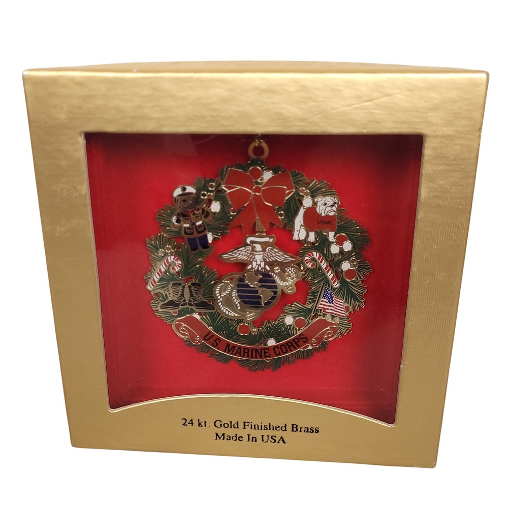 ChemArt 58552 Marine Corps Wreath 3D 24kt Gold Brass Ornament Made USA NIB
